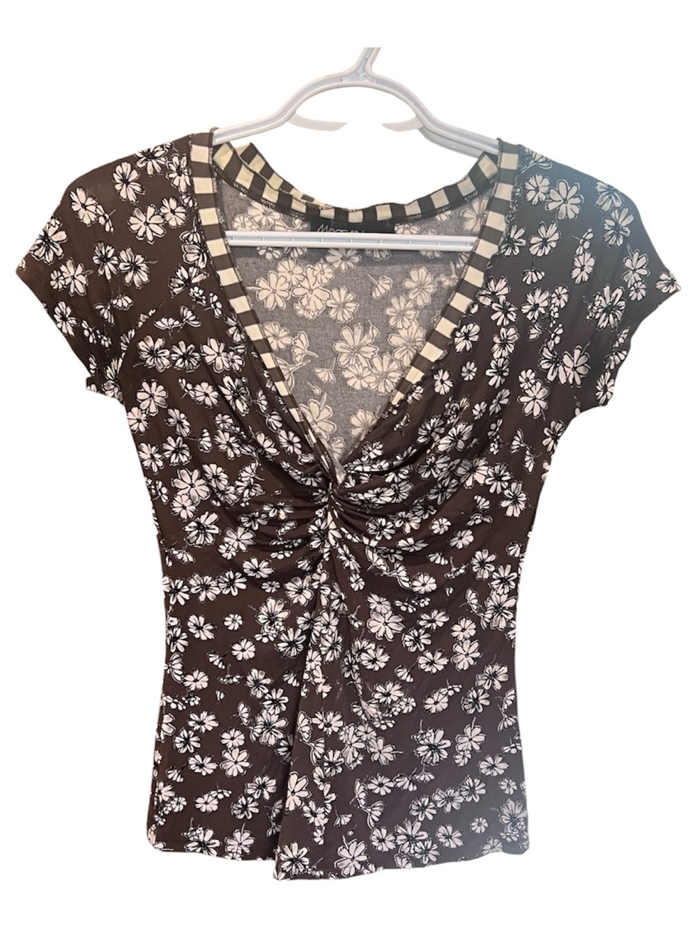 MARC CAIN Brown  Floral Twist-Front Top - Size 6 - Like New